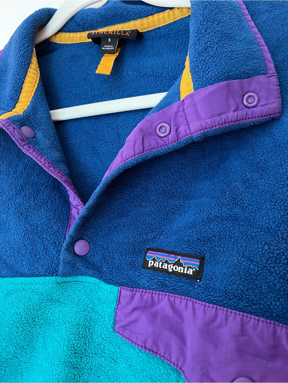 Patagonia Women’s Blue, Teal & Purple Synchilla Snap Pullover size small. - Picture 2 of 5